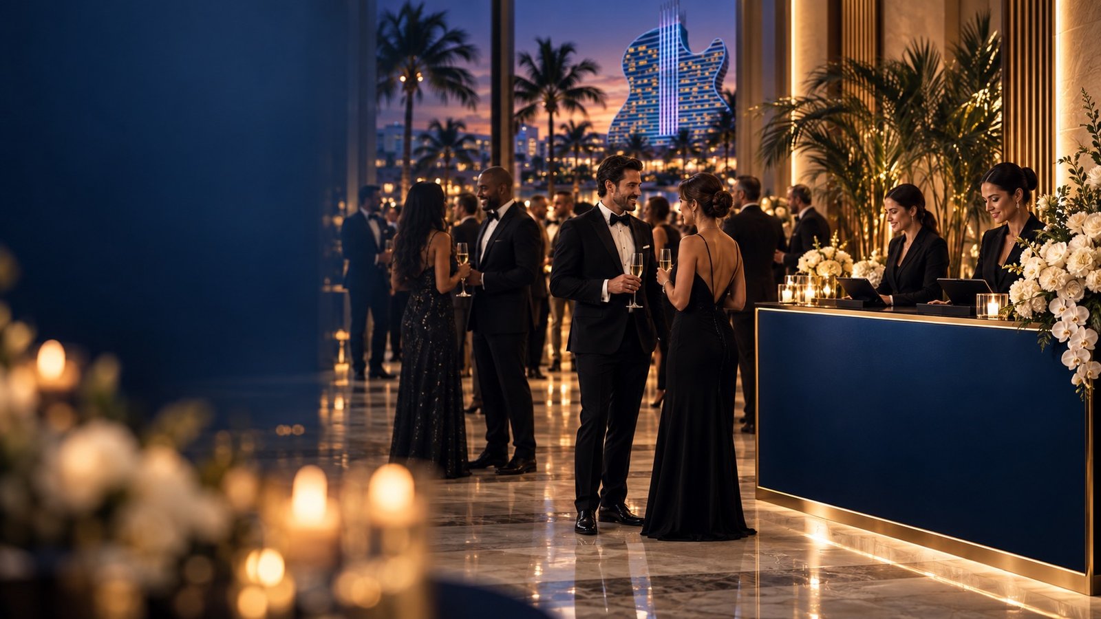 Elegant formal gala reception overlooking the Guitar Hotel