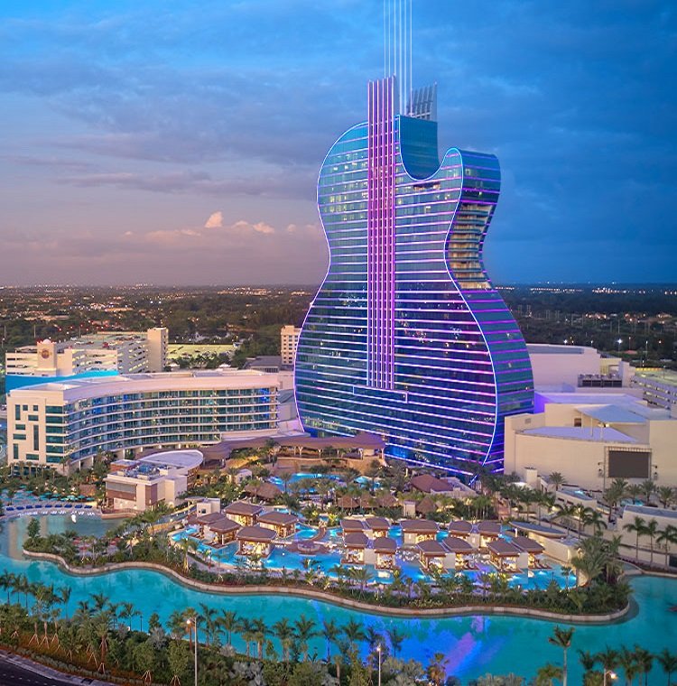 Seminole Hard Rock Hotel and Casino Hollywood at dusk